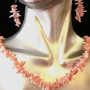 Vintage Angel Skin Coral Earrings w/ Necklace that Converts into Two Bracelets
